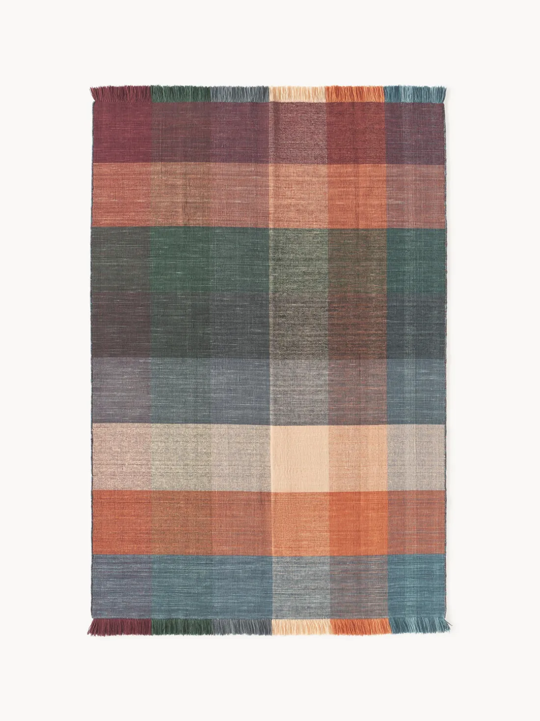 Alfombra de lana a cuadros con flecos Bliss