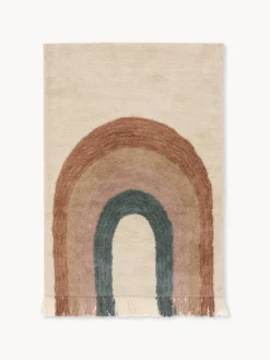 Alfombra infantil artesanal de lana con flecos Rainbow