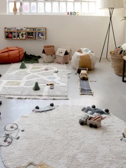 Alfombra infantil redonda artesanal con efecto alto-bajo Wheels, lavable