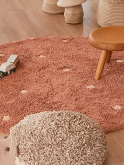 Alfombra infantil redonda artesanal con efecto alto-bajo Dot, lavable