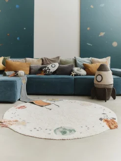 Alfombra infantil redonda lavable Interstellar Journey