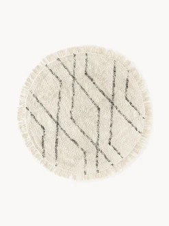 Alfombra redonda artesanal de algodón con diseño de rombos Bina