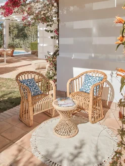 Alfombra redonda artesanal de algodón con flecos Daya