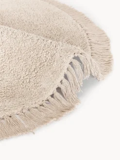 Alfombra redonda artesanal de algodón con flecos Daya