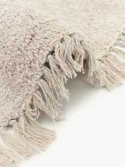 Alfombra redonda artesanal de algodón con flecos Daya