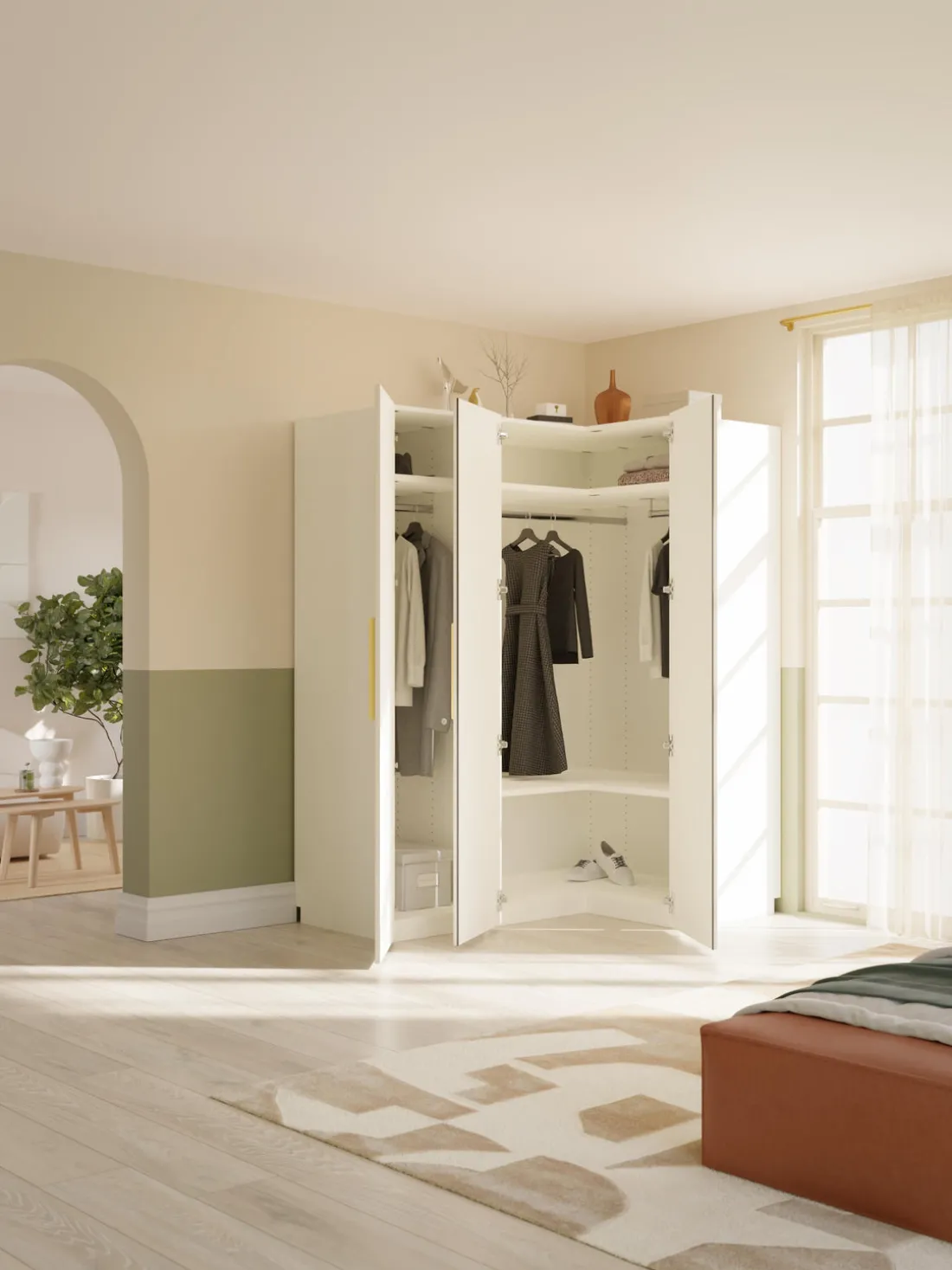 Armario esquinero modular Simone, 3 puertas (165 cm), variantes diferentes