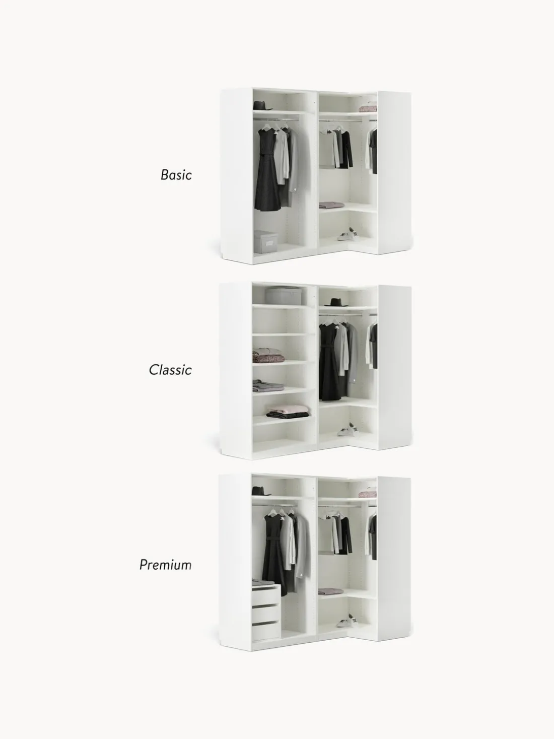 Armario esquinero modular Leon, 4 puertas (215 cm), diferentes variantes