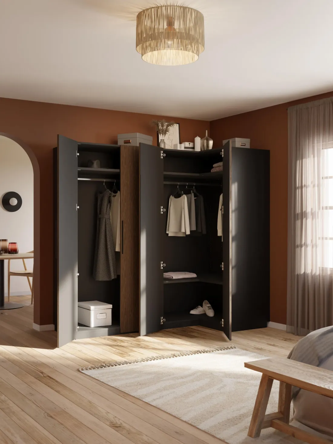 Armario esquinero modular Simone, 4 puertas (215 cm), diferentes variantes