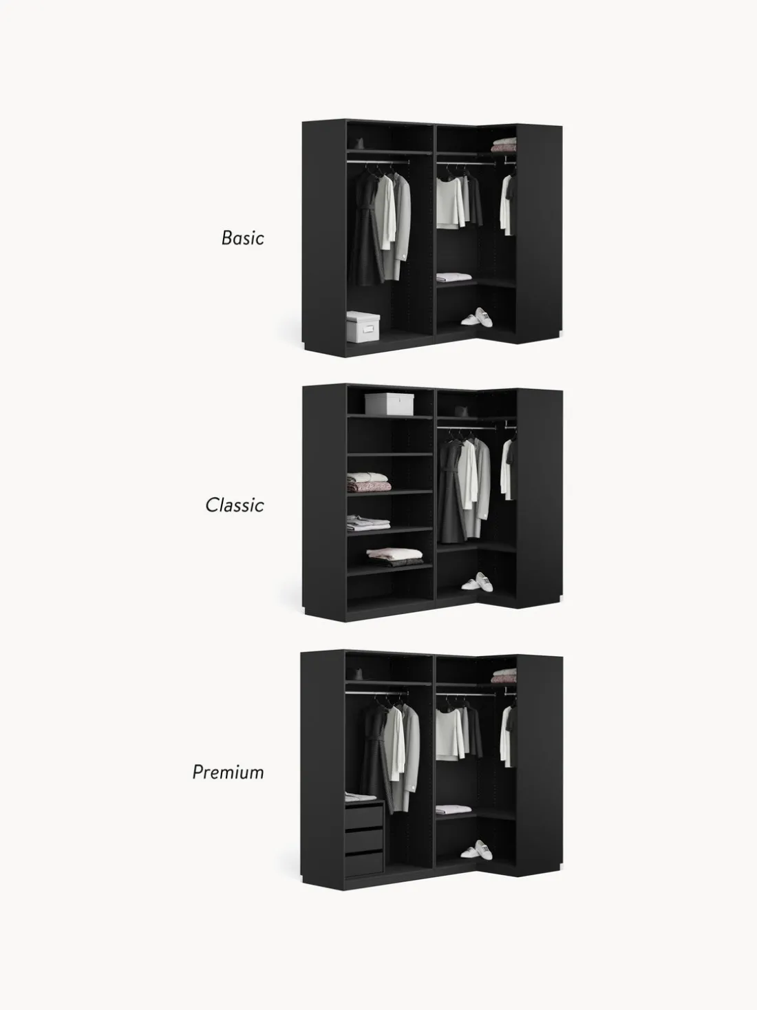 Armario esquinero modular Simone, 4 puertas (215 cm), diferentes variantes