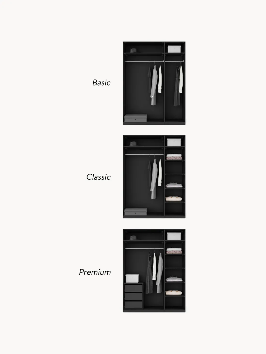 Armario modular Simone, An 150 cm, variantes diferentes