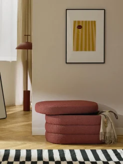 Banco pequeño tapizado en tejido bouclé con espacio de almacenamiento Alto