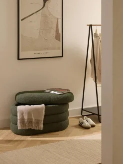 Banco pequeño tapizado en tejido bouclé con espacio de almacenamiento Alto