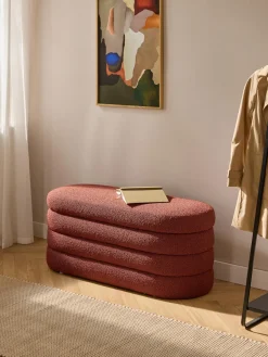 Banco tapizado en tejido bouclé con espacio de almacenaje Alto