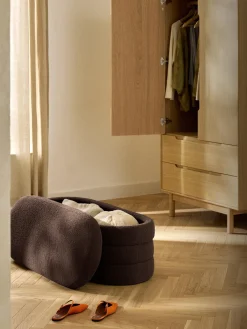 Banco tapizado en tejido bouclé con espacio de almacenamiento Alto