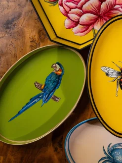 Bandeja decorativa pintada a mano con motivo de loro Fauna