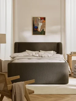 Cama continental en tejido bouclé con espacio de almacenamiento Perla