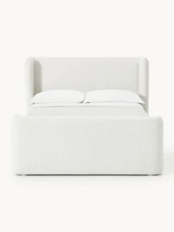 Cama continental en tejido bouclé con espacio de almacenamiento Perla