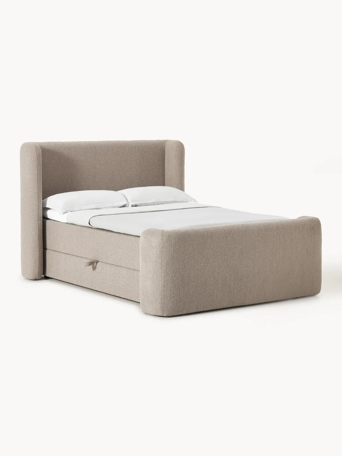 Cama continental en tejido bouclé con espacio de almacenamiento Perla