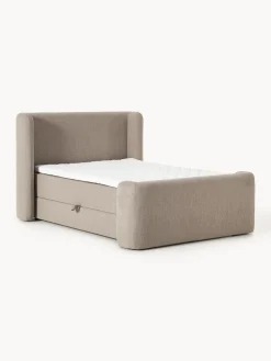 Cama continental en tejido bouclé con espacio de almacenamiento Perla