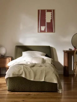 Cama individual en tejido bouclé con espacio de almacenamiento Cloud