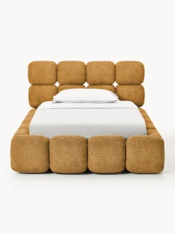 Cama individual tapizada en borreguillo bouclé con espacio de almacenamiento Tayla