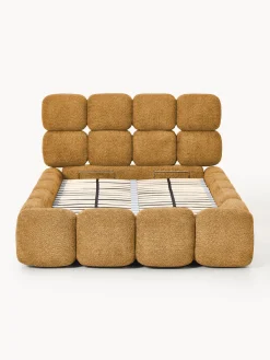 Cama individual tapizada en borreguillo bouclé con espacio de almacenamiento Tayla
