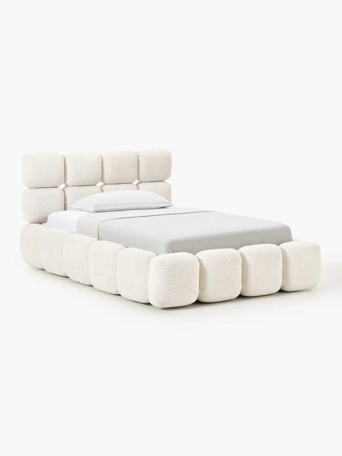 Cama individual tapizada en borreguillo bouclé Tayla