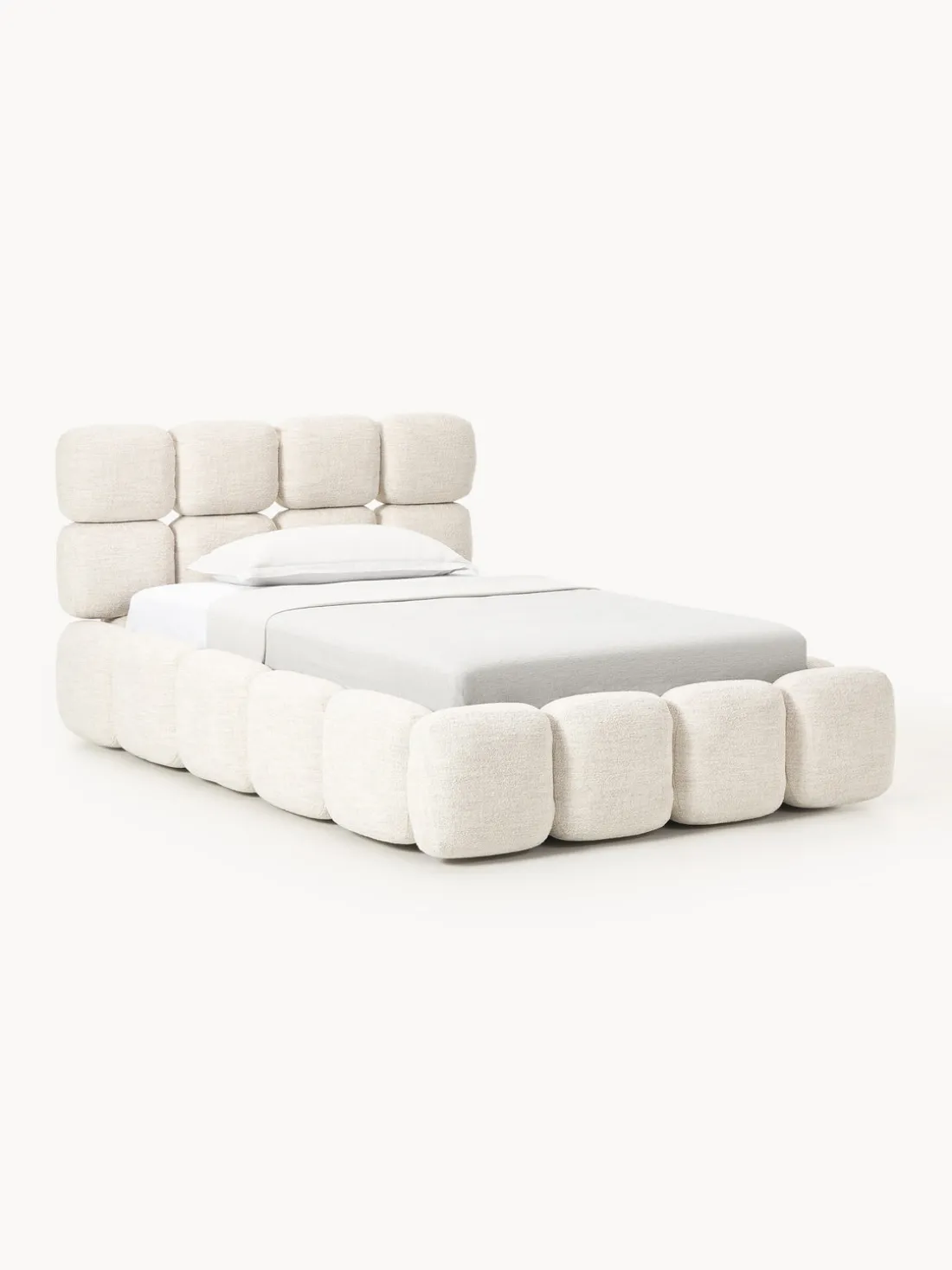 Cama individual tapizada en borreguillo bouclé Tayla