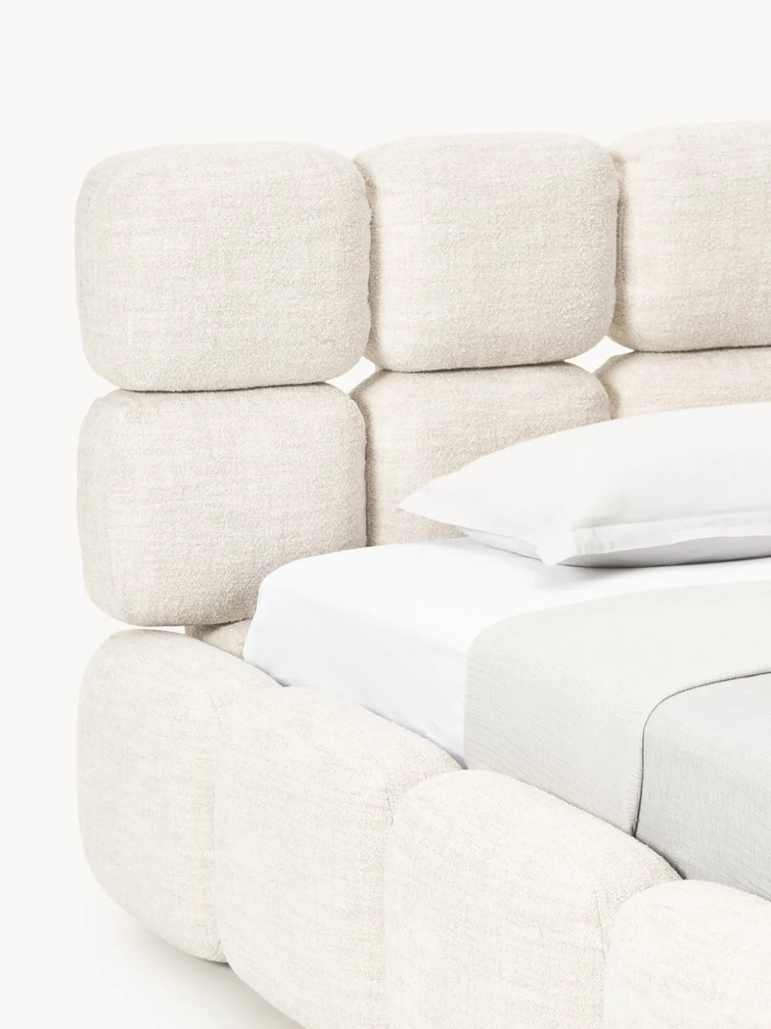 Cama individual tapizada en borreguillo bouclé Tayla