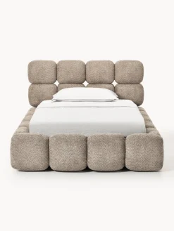 Cama individual tapizada en borreguillo bouclé con espacio de almacenamiento Tayla