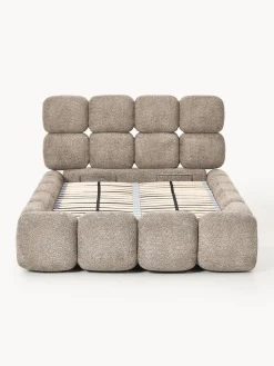 Cama individual tapizada en borreguillo bouclé con espacio de almacenamiento Tayla
