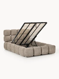 Cama individual tapizada en borreguillo bouclé con espacio de almacenamiento Tayla