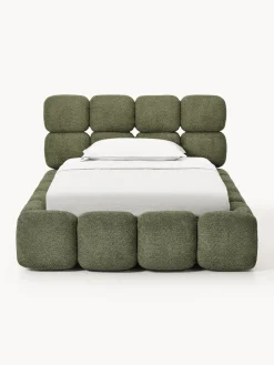 Cama individual tapizada en borreguillo bouclé con espacio de almacenamiento Tayla
