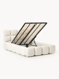 Cama individual tapizada en borreguillo bouclé con espacio de almacenamiento Tayla