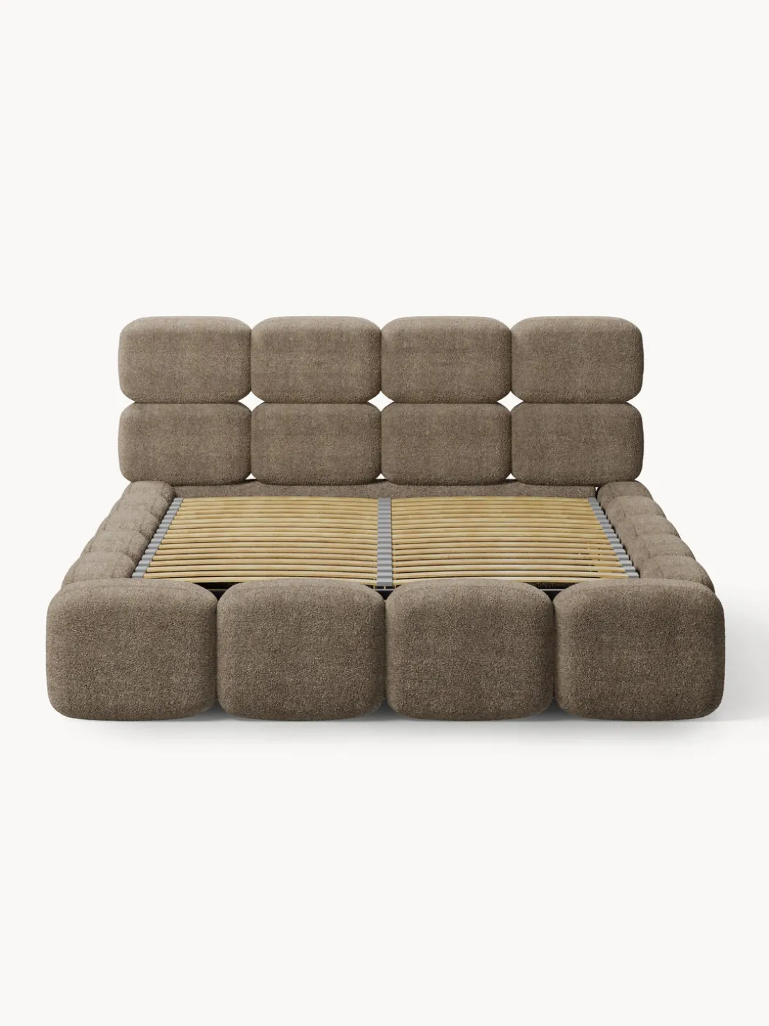 Cama tapizada de boreguillo bouclé con espacio de almacenamiento Tayla