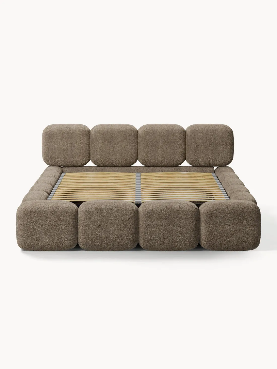 Cama tapizada de boreguillo bouclé con espacio de almacenamiento Tayla