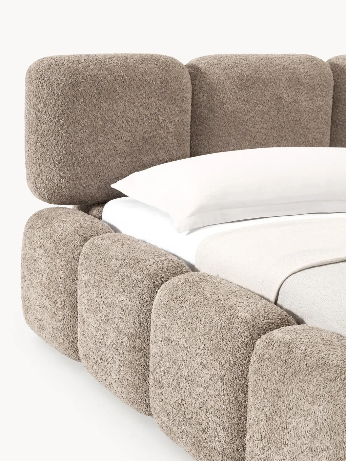 Cama tapizada de boreguillo bouclé con espacio de almacenamiento Tayla