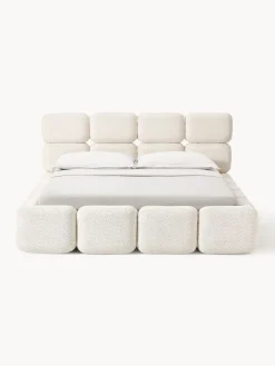 Cama tapizada de boreguillo bouclé con espacio de almacenamiento Tayla