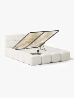 Cama tapizada de boreguillo bouclé con espacio de almacenamiento Tayla