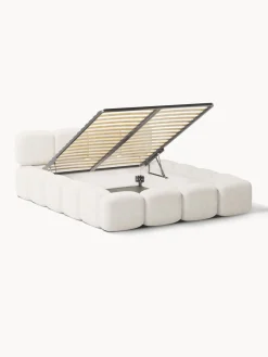 Cama tapizada de boreguillo bouclé con espacio de almacenamiento Tayla