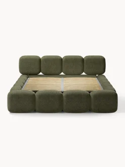 Cama tapizada de boreguillo bouclé con espacio de almacenamiento Tayla