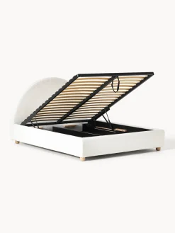 Cama tapizada en borreguillo Ebba, con espacio de almacenamiento