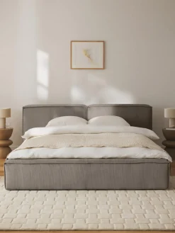 Cama tapizada en pana Lennon, con espacio de almacenamiento