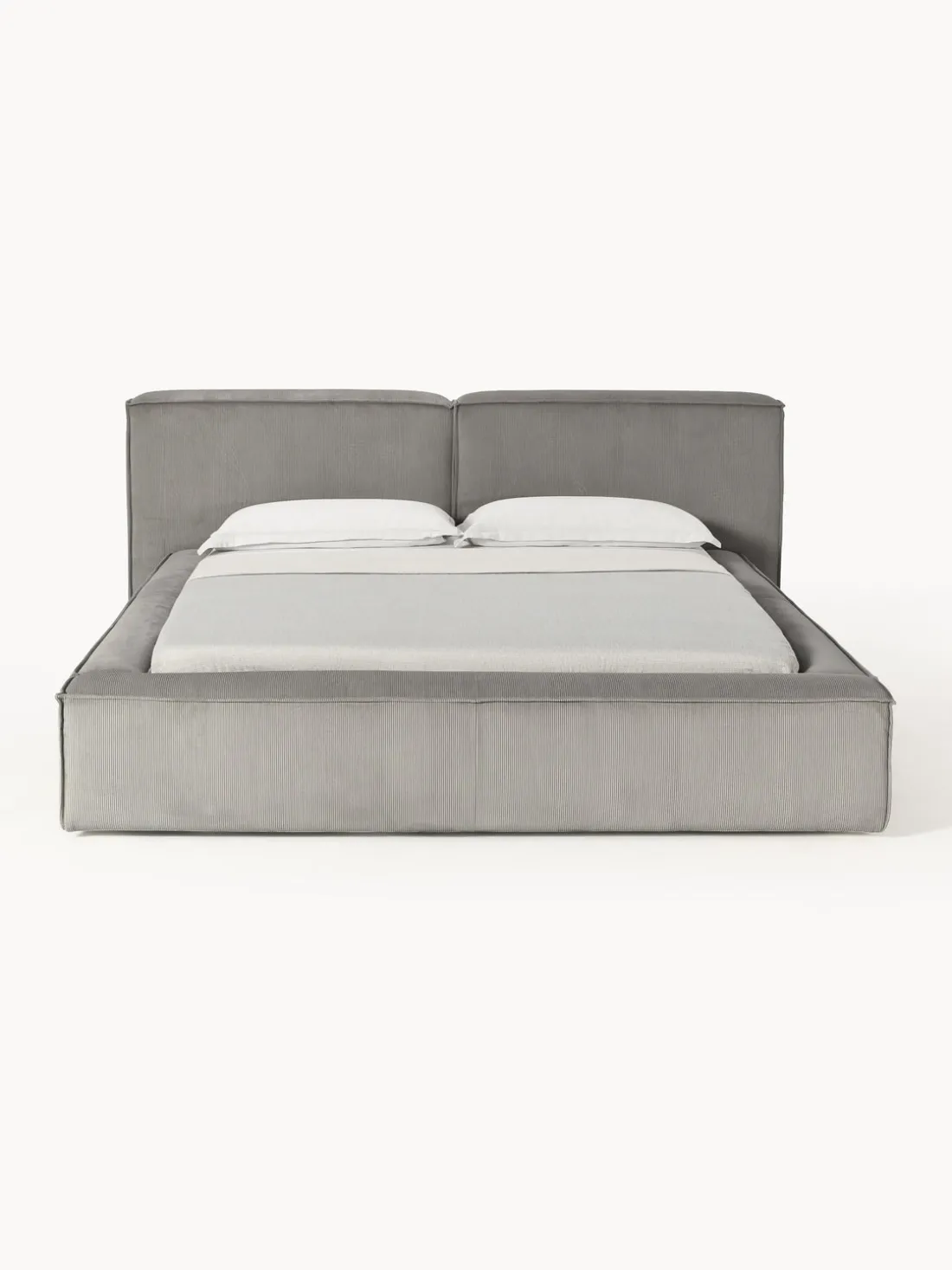 Cama tapizada en pana Lennon, con espacio de almacenamiento