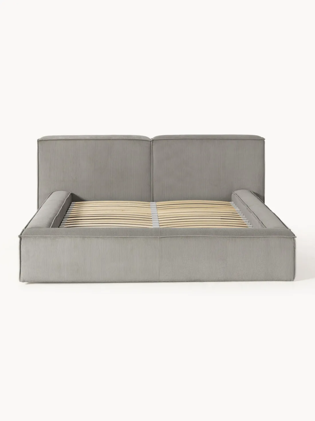 Cama tapizada en pana Lennon, con espacio de almacenamiento