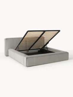 Cama tapizada en pana Lennon, con espacio de almacenamiento