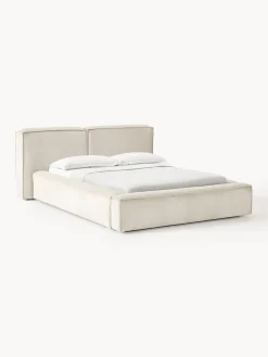 Cama tapizada en pana Lennon, con espacio de almacenamiento