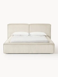 Cama tapizada en pana Lennon, con espacio de almacenamiento