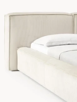 Cama tapizada en pana Lennon, con espacio de almacenamiento