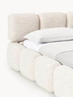 Cama tapizada en tejido bouclé con espacio de almacenamiento Tayla